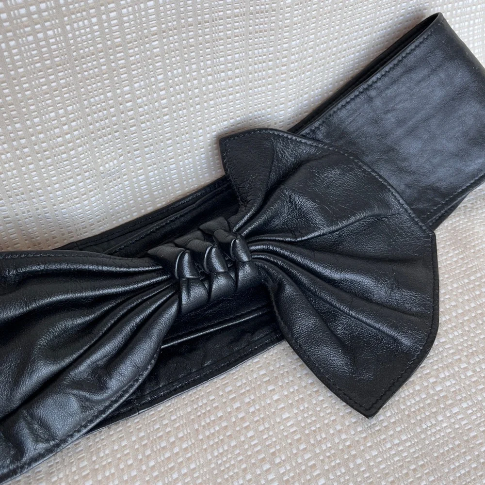 Vintage 80s 90s Cinched Bow Statement Belt Sash Belt Cinch Waist Belt Black